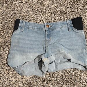 Isabel Maternity Blue Jean Shorts with Black Panels